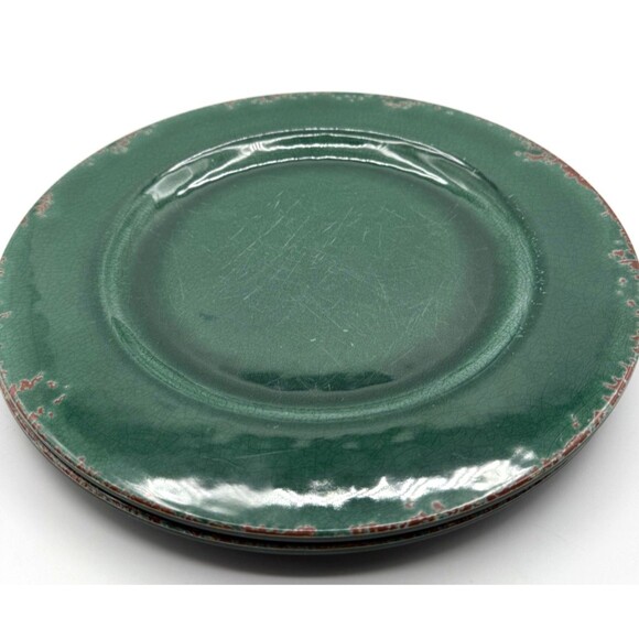 Williams-Sonoma Rustic Green Crackle Melamine Dinner Plates Set of 3 HTF Color - Picture 4 of 12